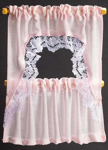 Dollhouse miniature CURTAINS: RUFFLED CAPE SET, LIGHT PINK